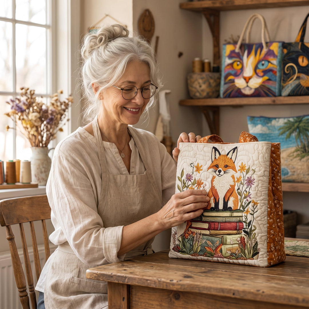 Bookish Fox Quilted Tote Bag 7