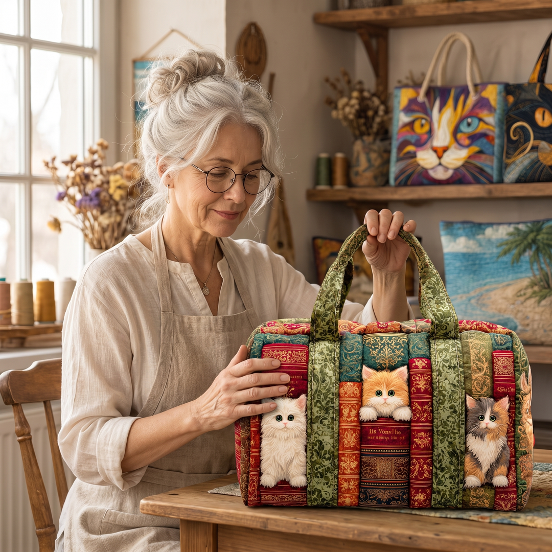 Cat Chapter Quilted Duffle Bag 6