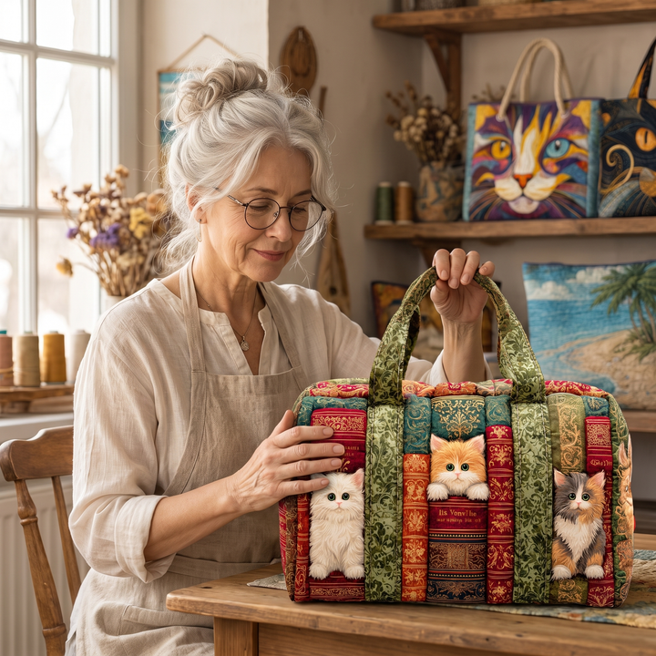 Cat Chapter Quilted Duffle Bag 6