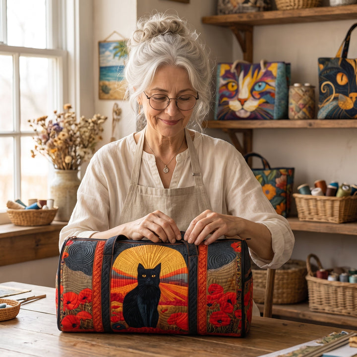 Sunset Cat Quilted Duffle Bag 6