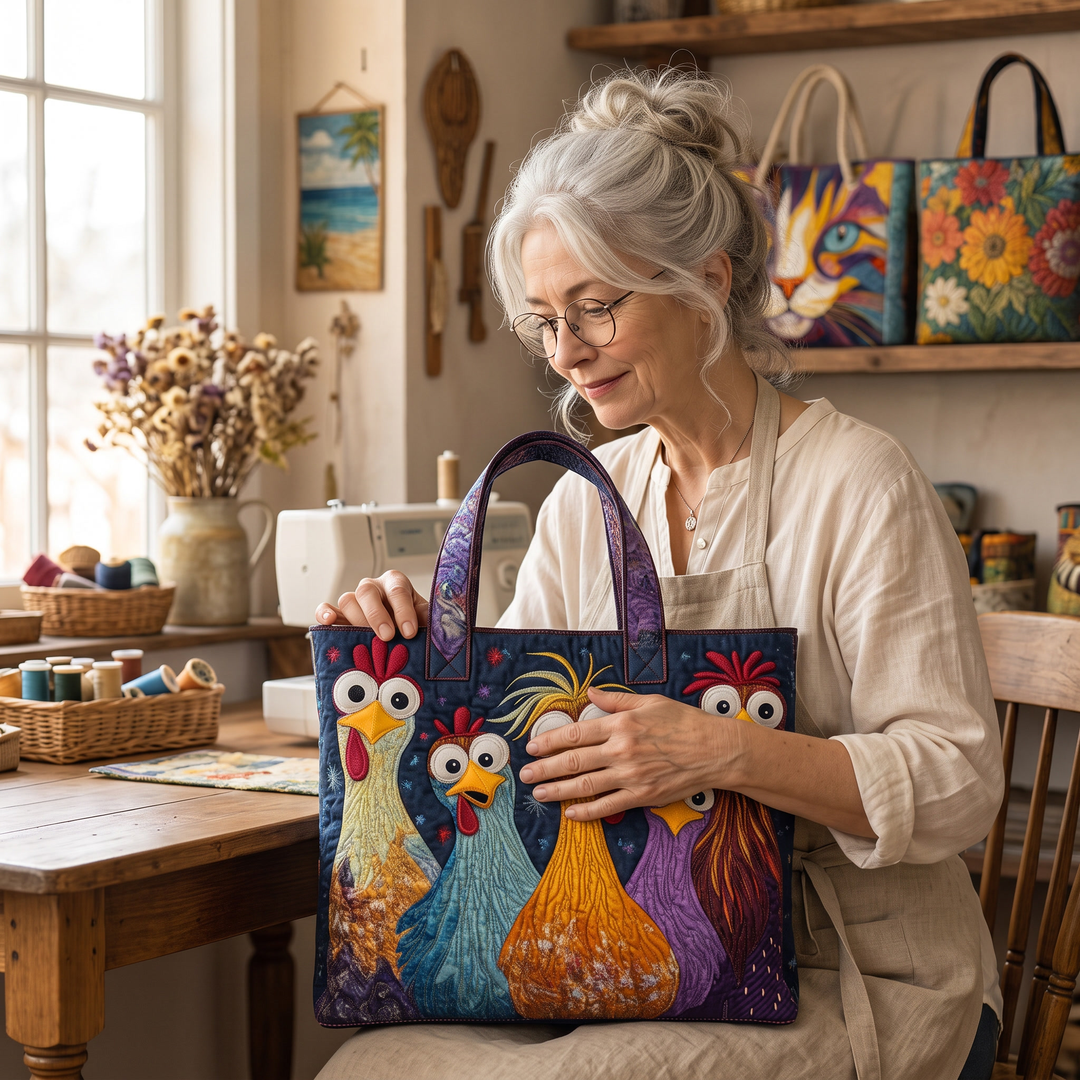 Artisan Bag - Five Colorful Chickens 7