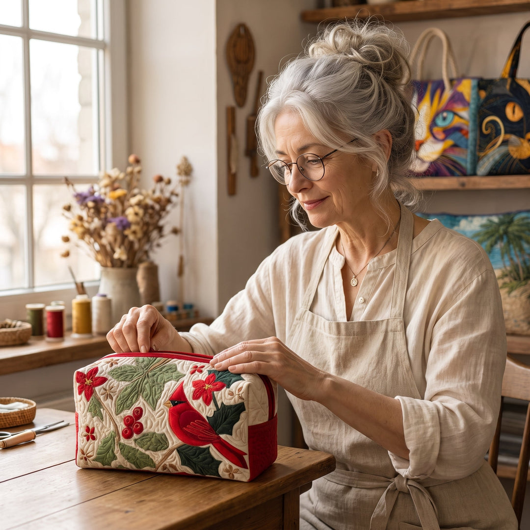 Holly Cardinal Quilted Makeup Bag 6