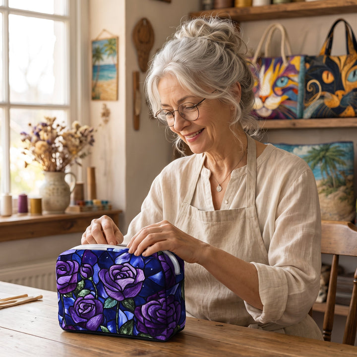Midnight Rose Quilted Makeup Bag 6