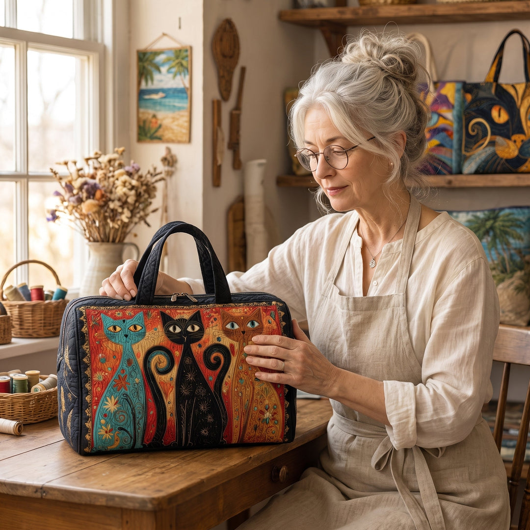 Enchanted Cats Trio Quilted Duffle Bag 6