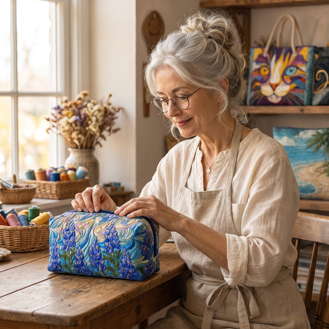 Floral Swirl Quilted Makeup Bag 6