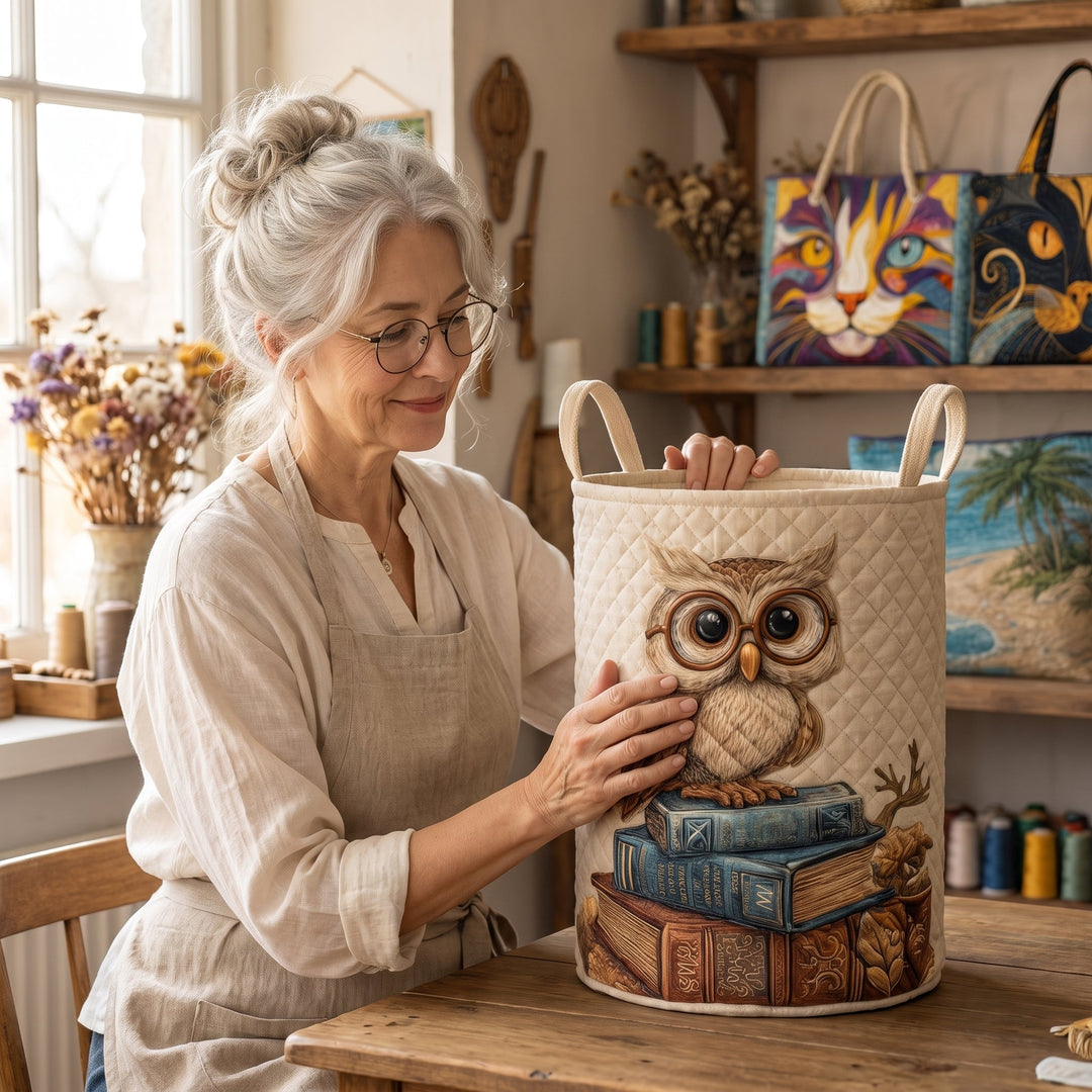 Owl Quilted Laundry Basket 8
