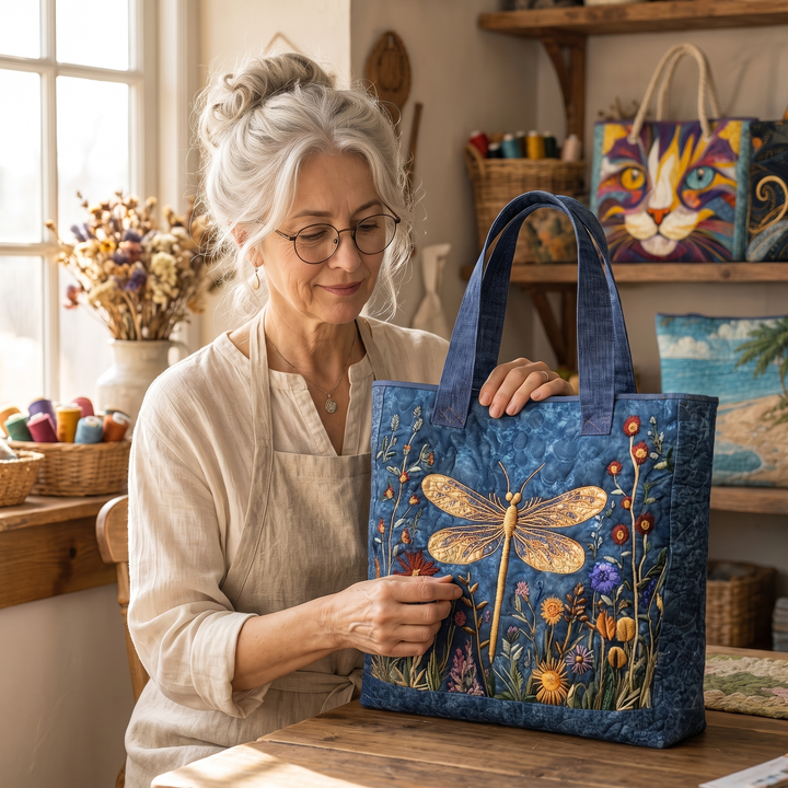 Quilted Bag - Golden Dragonfly 8