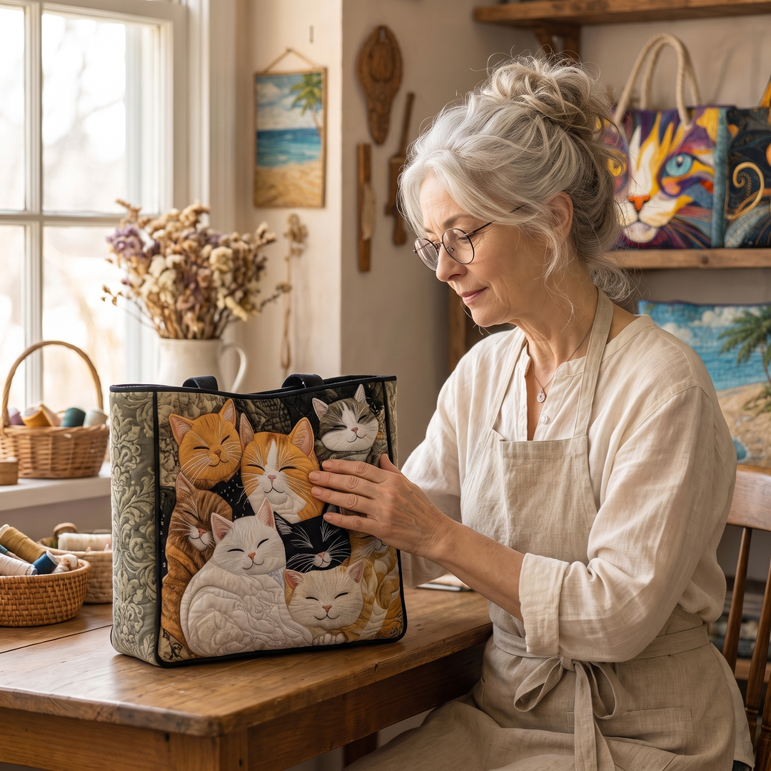 Artisanal Quilted Bag - Sleeping Kittens 10