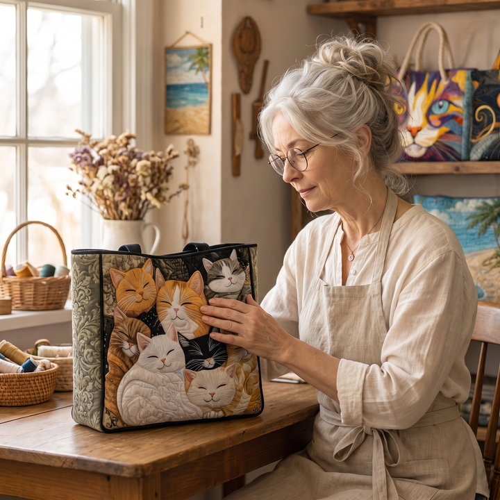 Artisanal Quilted Bag - Sleeping Kittens 10