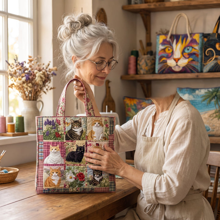 Sunflower Cat Quilted Tote Bag 7
