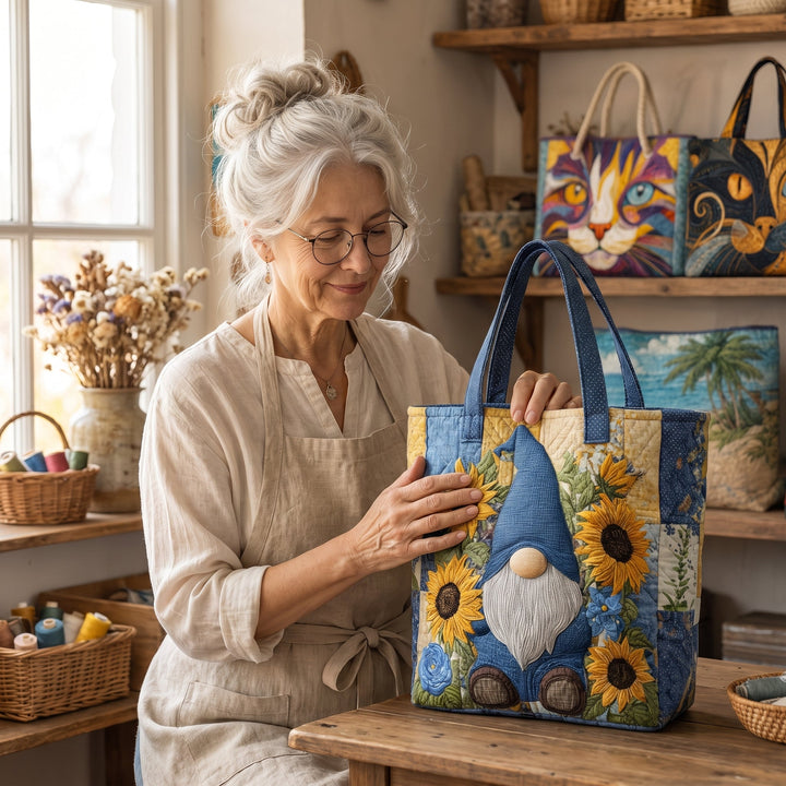 Sunflower Gnome Quilted Tote Bag 7