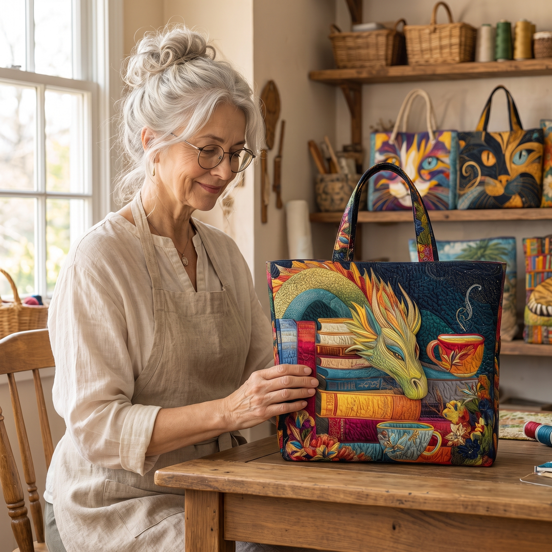 Artisan Bag - Dragon Reader with Books and Mugs 9
