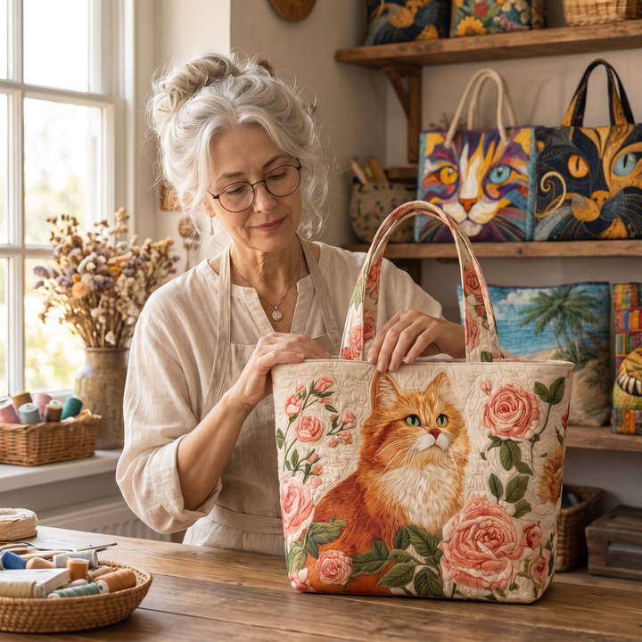Artisan Bag - Orange Cat with Roses 7