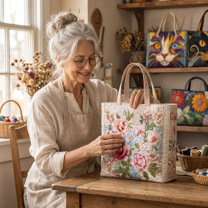 Blooming Flower Quilted Tote Bag 7