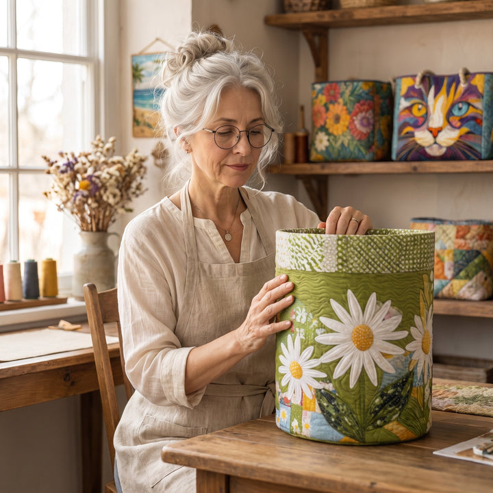 Sunny Stems Quilted Laundry Basket 8