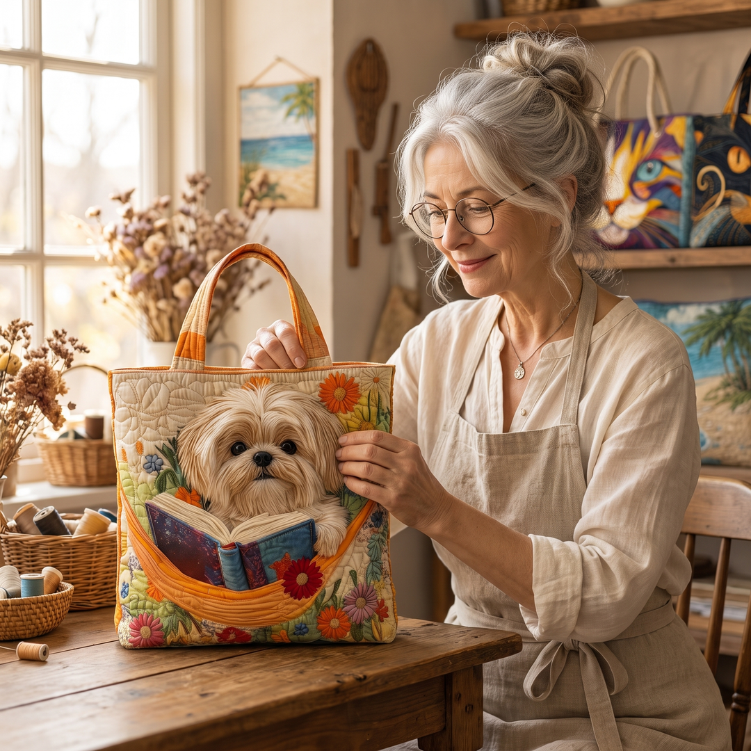 Artisanal Bag - Shih Tzu with Books and Flowers 9