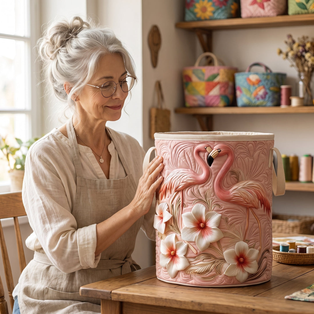 Floral Flamingo Quilted Laundry Basket 8