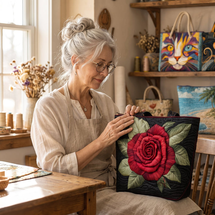 Elegant Rose Quilted Tote Bag 7