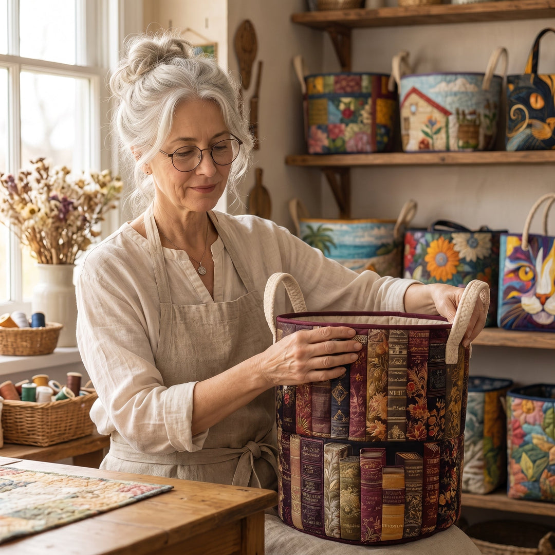 Literary Spirit Quilted Laundry Basket 8