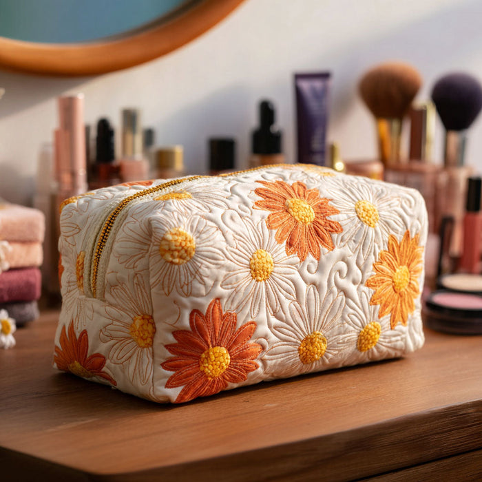 Daisy Charm Quilted Makeup Bag 1