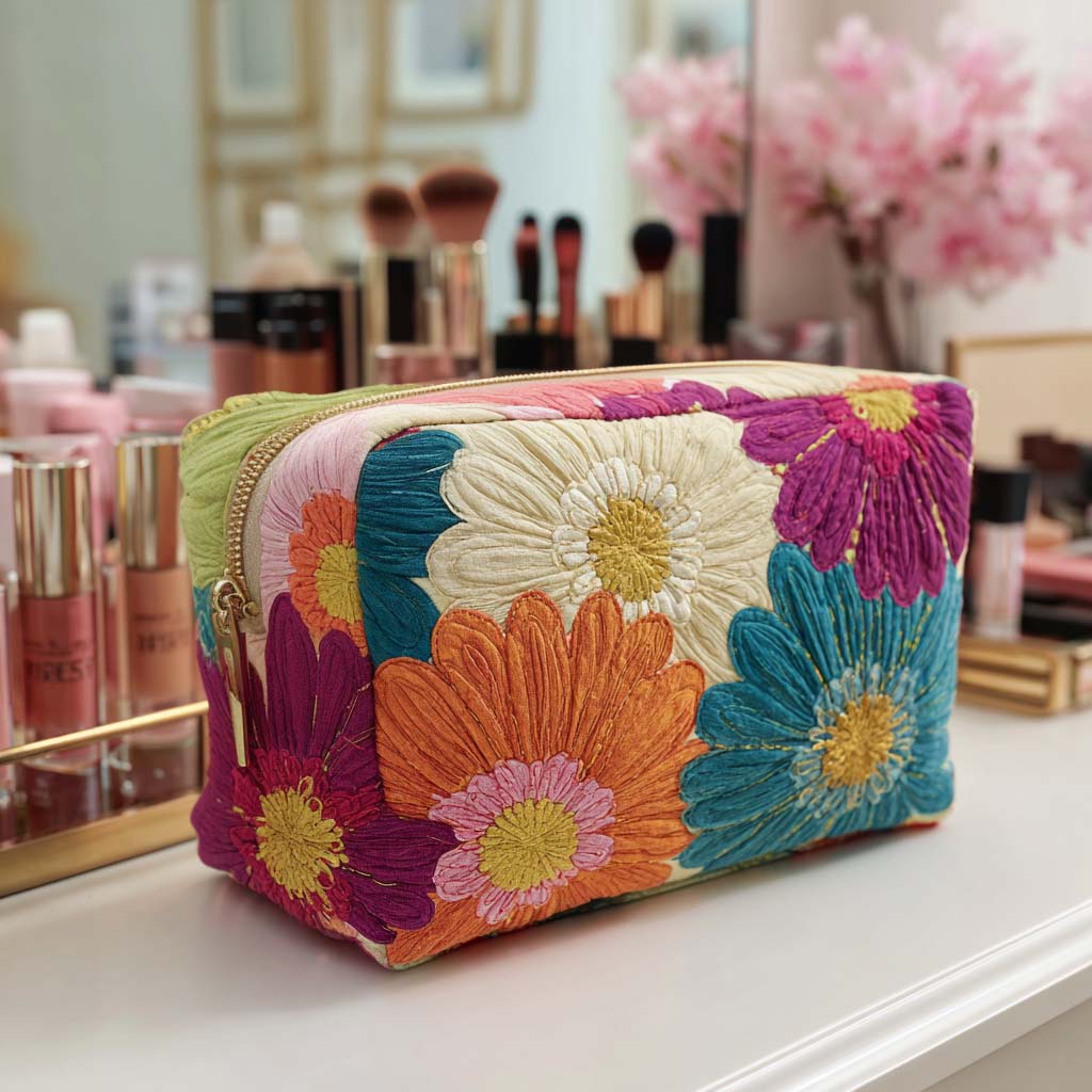 Daisy Glow Quilted Makeup Bag 1