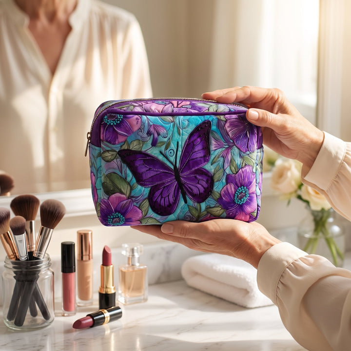 Butterfly Bloom Quilted Makeup Bag 2