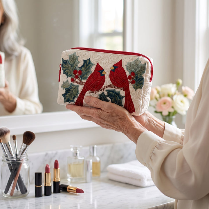 Red Feather Quilted Makeup Bag 2