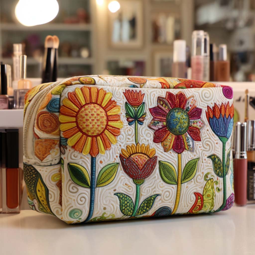Happy Bloom Quilted Makeup Bag 1