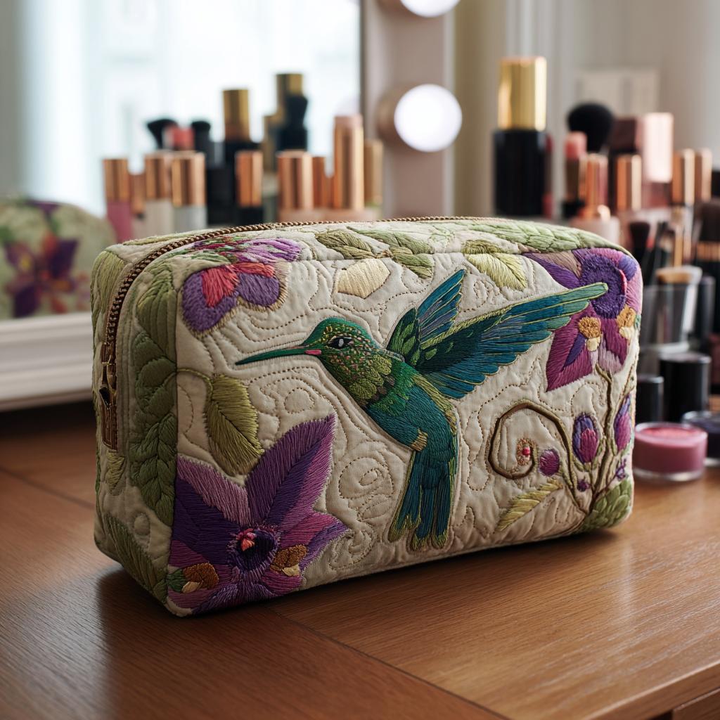 Hummingbird Garden Quilted Makeup Bag 1