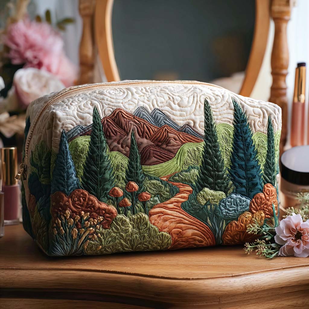 Mossy Pathways Quilted Makeup Bag 1