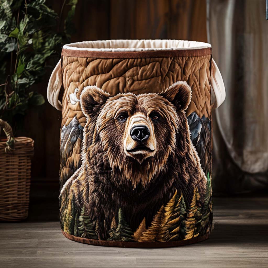 Bear's Forest Walk Quilted Laundry Basket 1
