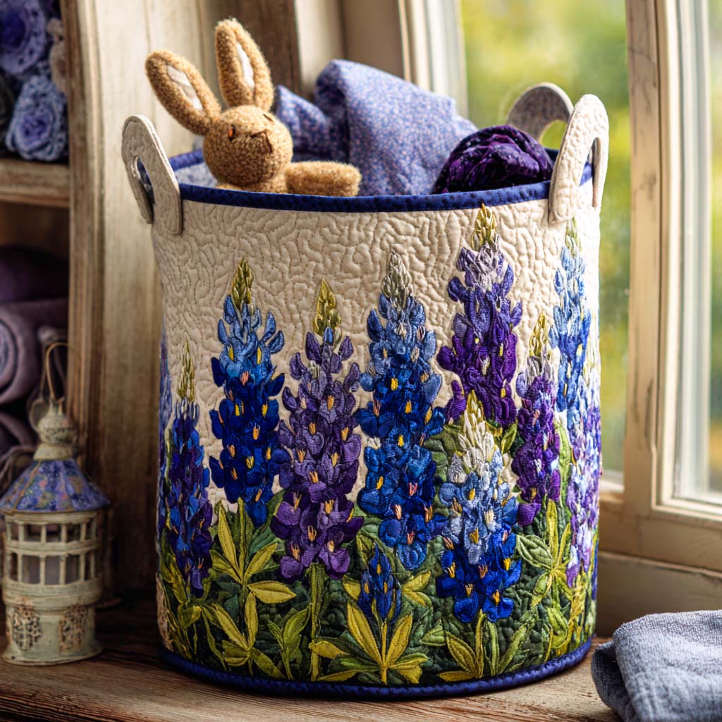 Blue Lupin Quilted Laundry Basket 1