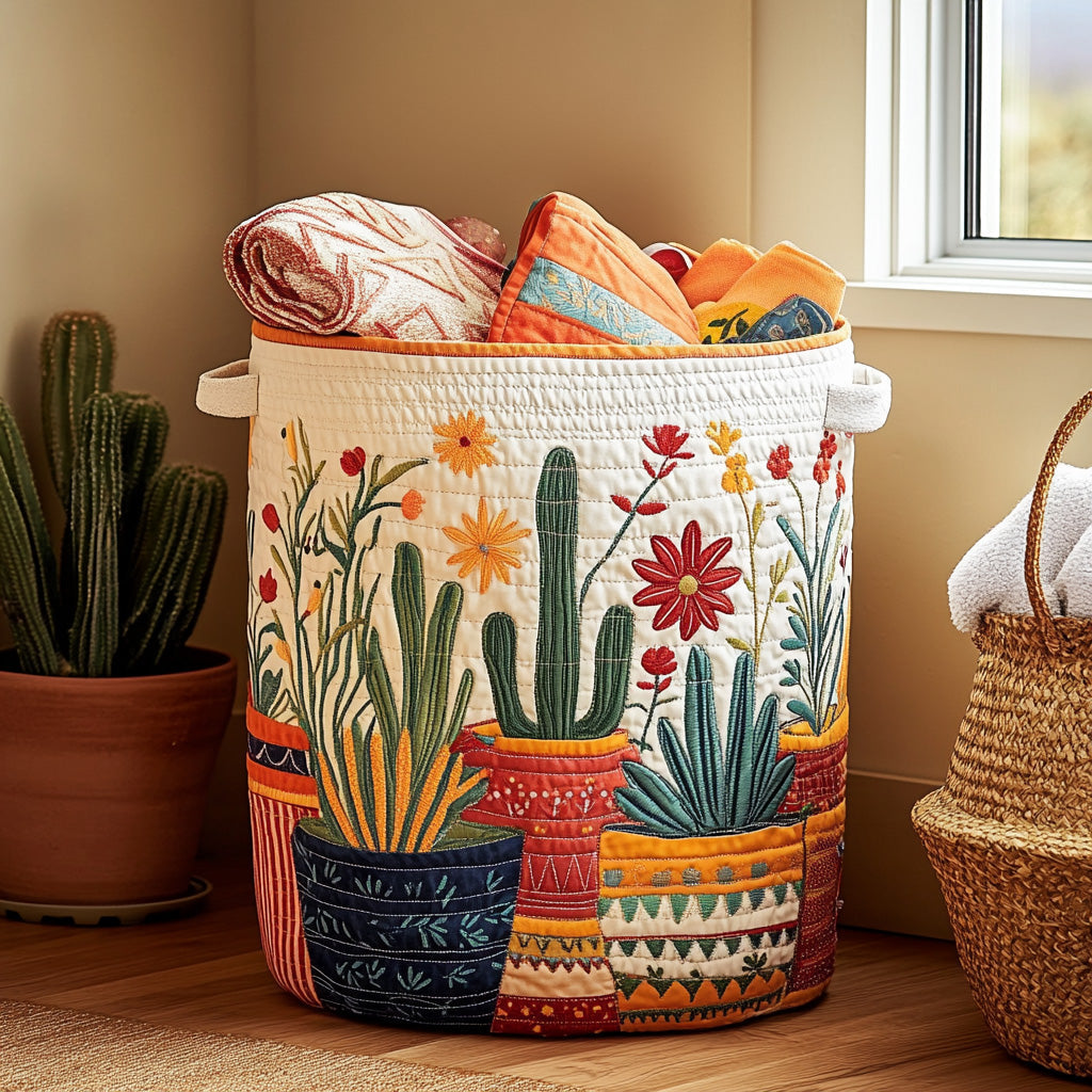 Cactus Sunset Quilted Laundry Basket 1