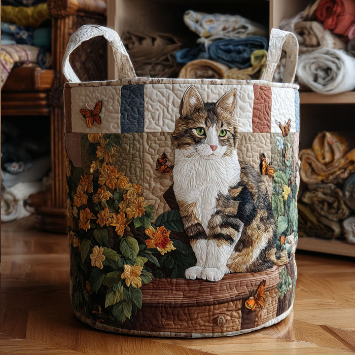 Cat Among the Petals Quilted Laundry Basket 1