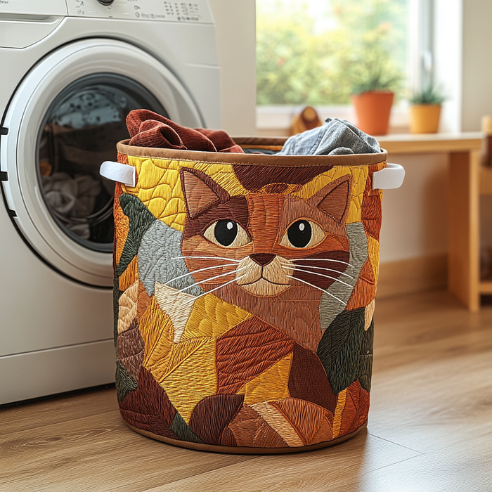 Cat Cocoon Quilted Laundry Basket 1