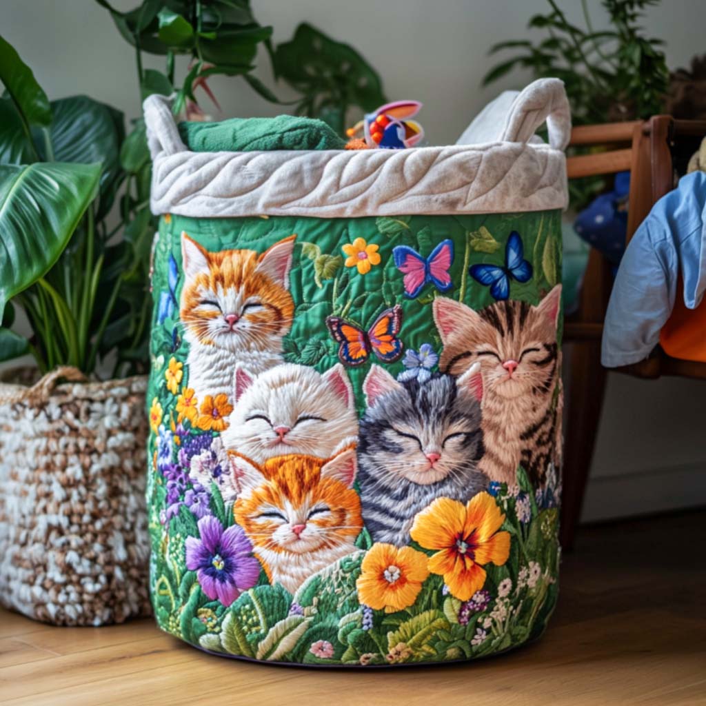 Cat Cuddle Corner Quilted Laundry Basket 1