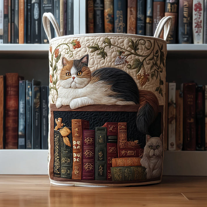 Cat Library Quilted Laundry Basket 1