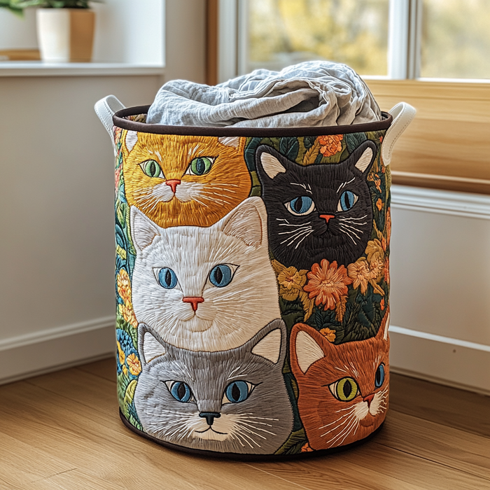 Cat Meadow Quilted Laundry Basket 1