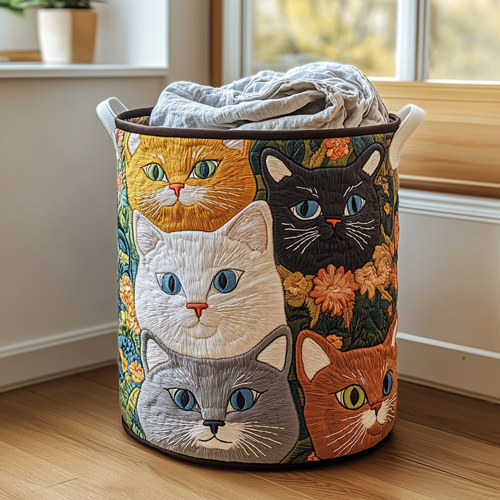 Cat Meadow Quilted Laundry Basket 1