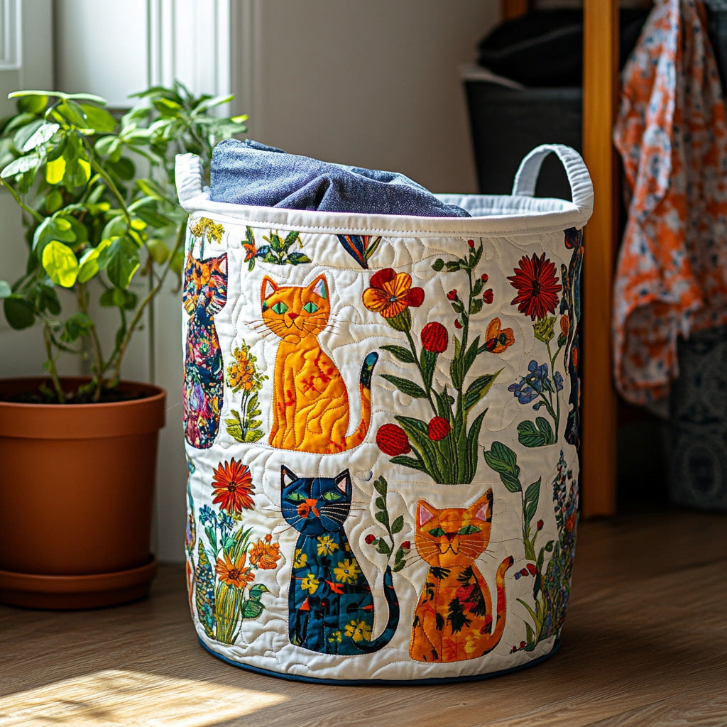 Cats Quilted Laundry Basket 1