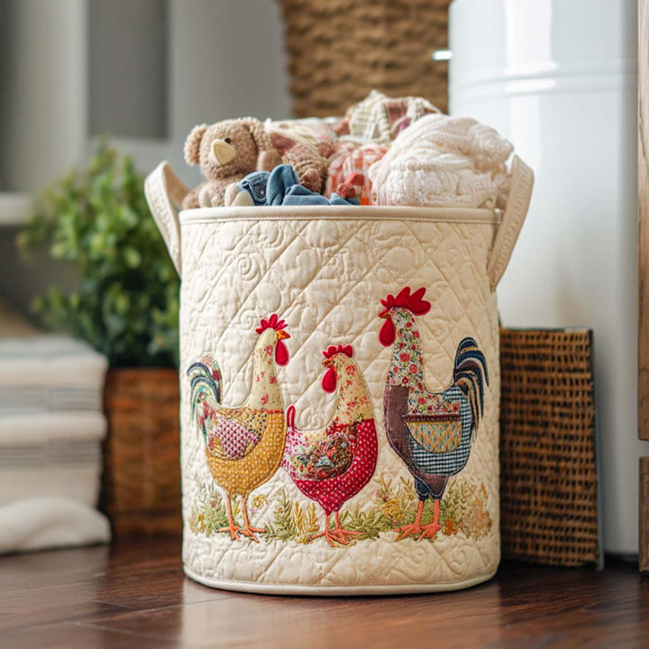 Cheerful Chicken Coop Quilted Laundry Basket 1