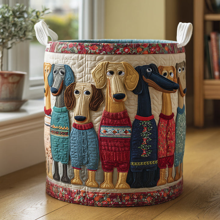 Cheerful Whiskers Quilted Laundry Basket 1