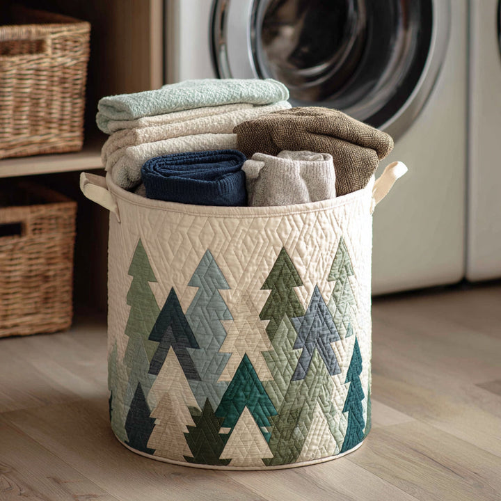 Christmas Trees Quilted Laundry Basket 1