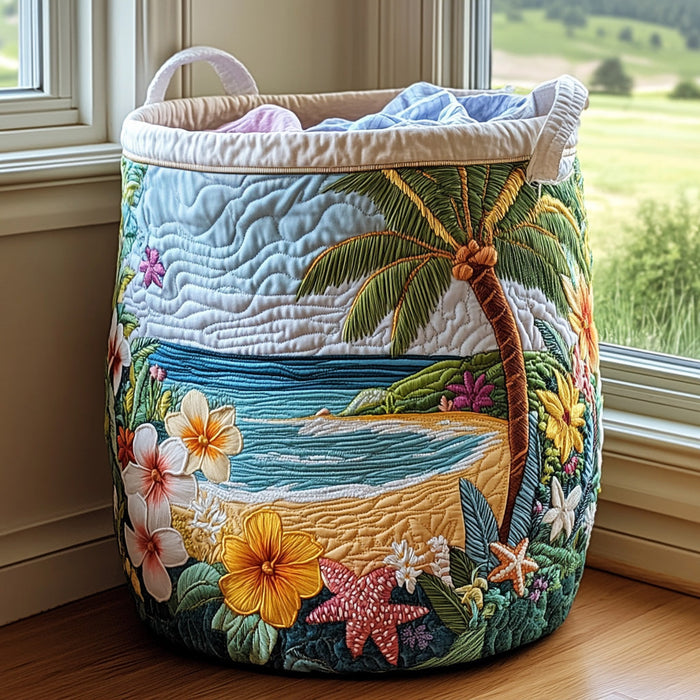 Coastal Charm Quilted Laundry Basket 1