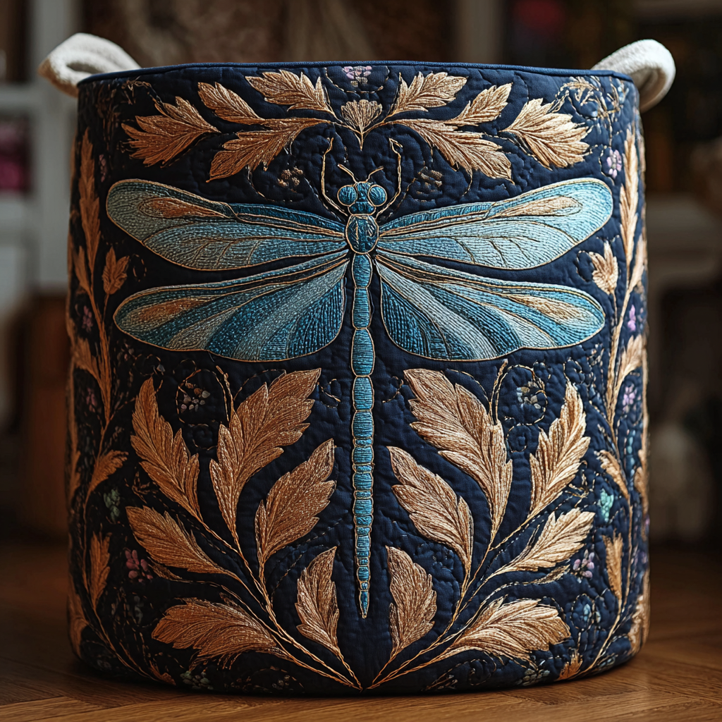 Colorful Dragonfly Quilted Laundry Basket 1