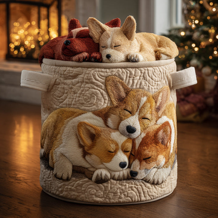 Corgi on Vacation Quilted Laundry Basket 1