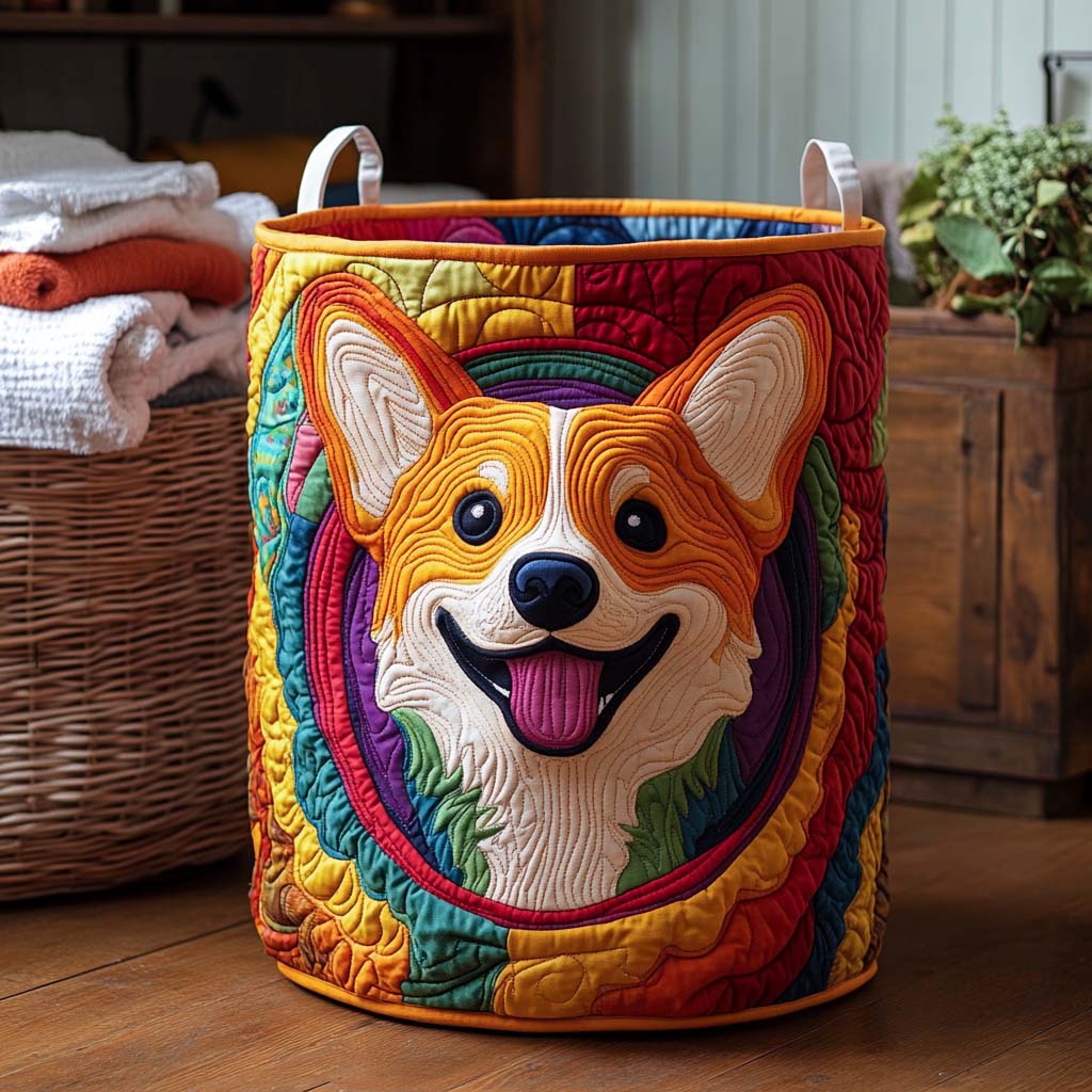 Corgi Quilted Laundry Basket 1