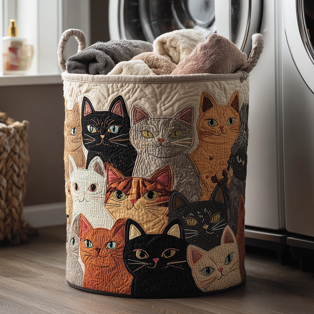 Cozy Purr Quilted Laundry Basket 1