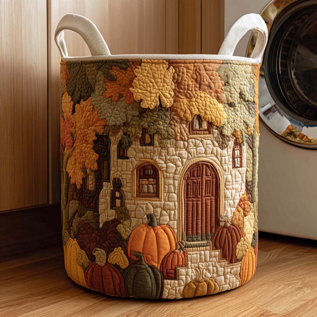 Dancing Autumn Leaves Quilted Laundry Basket 1