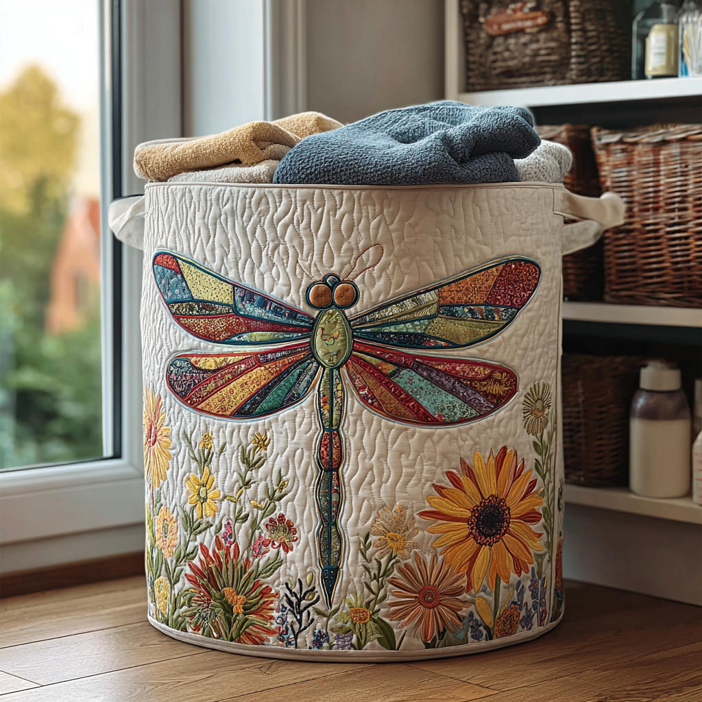 Dragonfly Pattern Quilted Laundry Basket 1